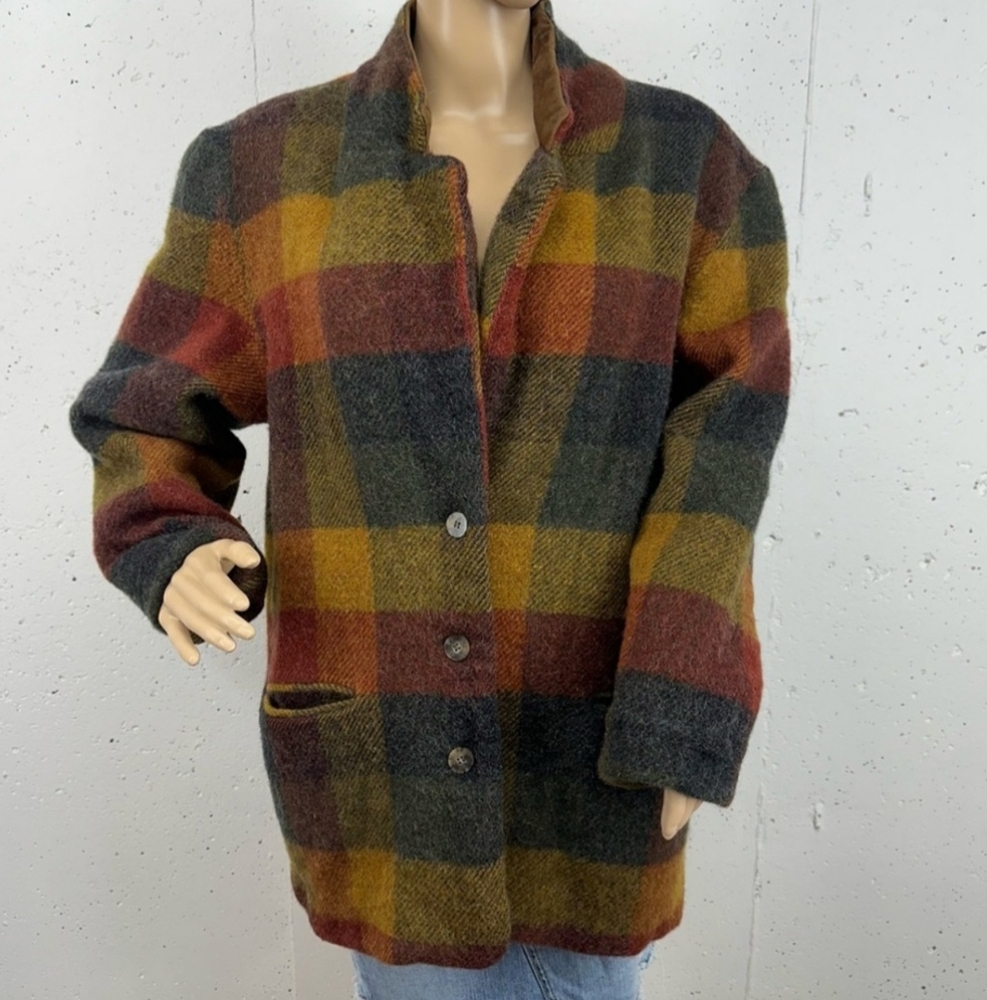 Vintage Woolrich Women’s Size Large Autumn Brown Red Plaid Wool Coat
